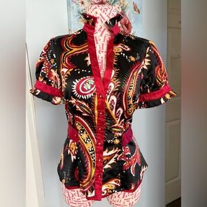 Reversible Robertson LA 2000s Y2K Paisley Red Satin Top Satin Blouse Romantic XS